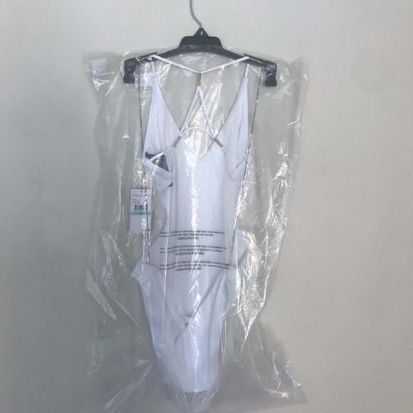 VINCE CAMUTO Swim White Strappy Plunge Swimsuit - Picture 7 of 8